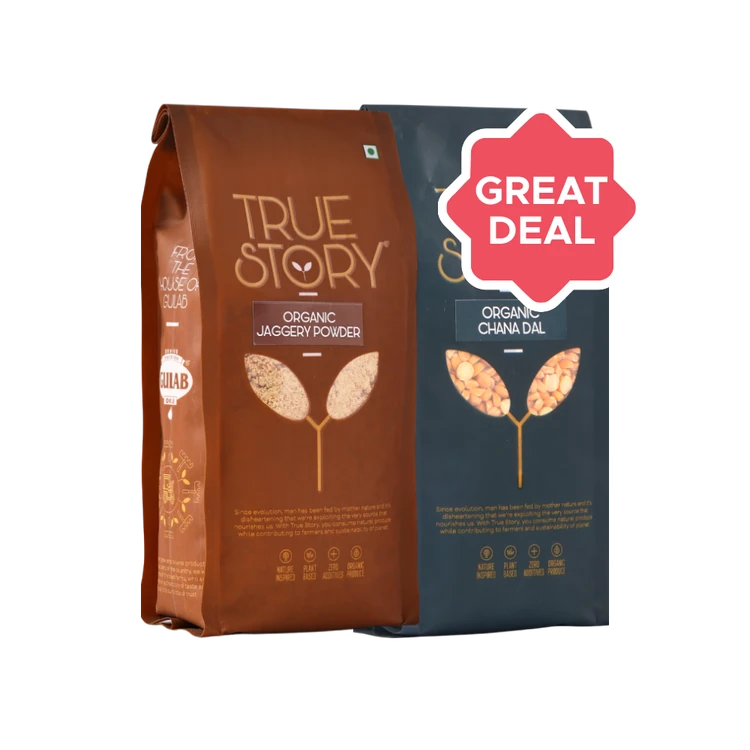 True Story Organic Chana Dal +  Natural Organic Jaggery Powder Combo