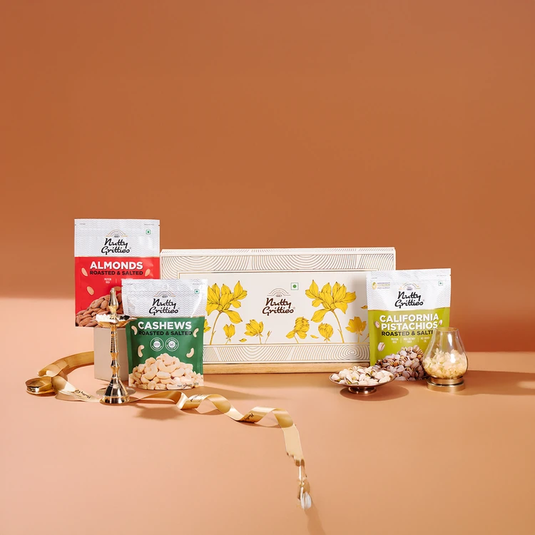 Nutty Gritties Dry Fruits Gift Pack (Roasted & Salted - Almonds + Pistachios + Cashews) (Dry Fruits Udugore Pack)