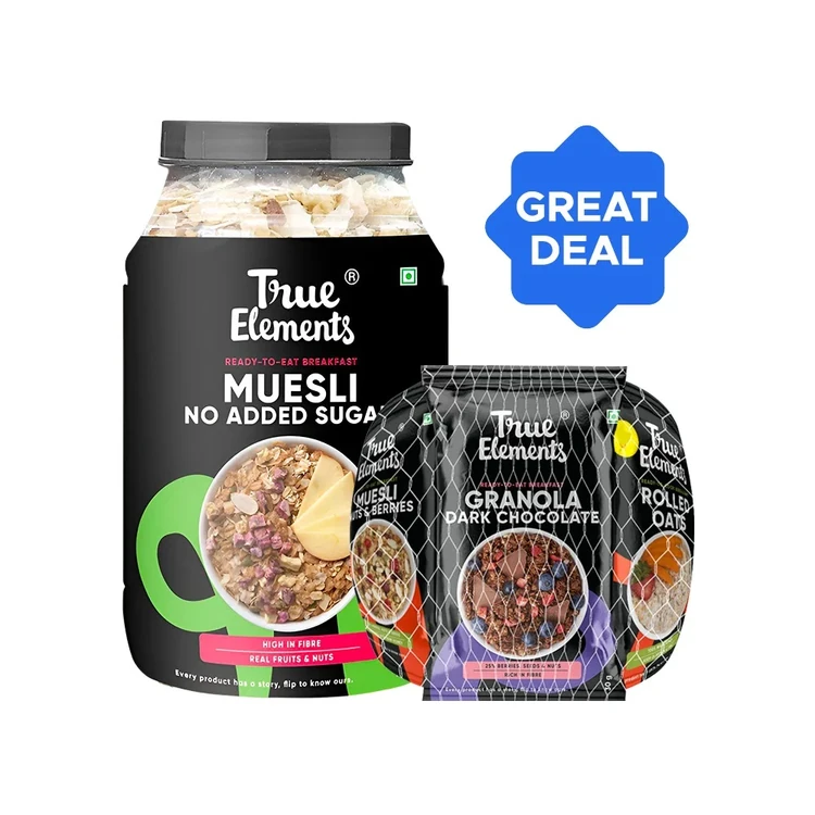 True Elements No Added Sugar Muesli + True Elements Breakfast Combo - Oats & Cereal Combo