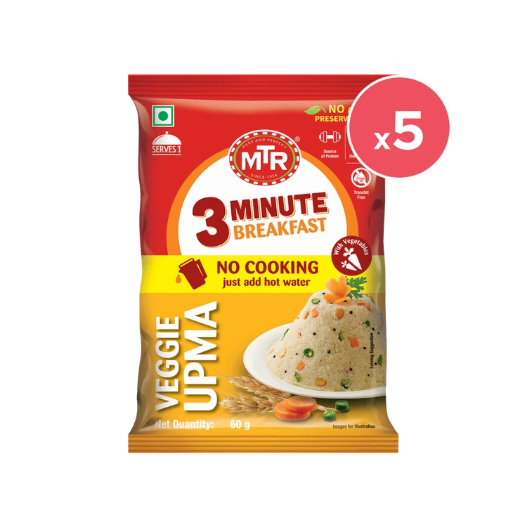 MTR 3 Minute Veggie Upma Breakfast Mix - Pack of 5