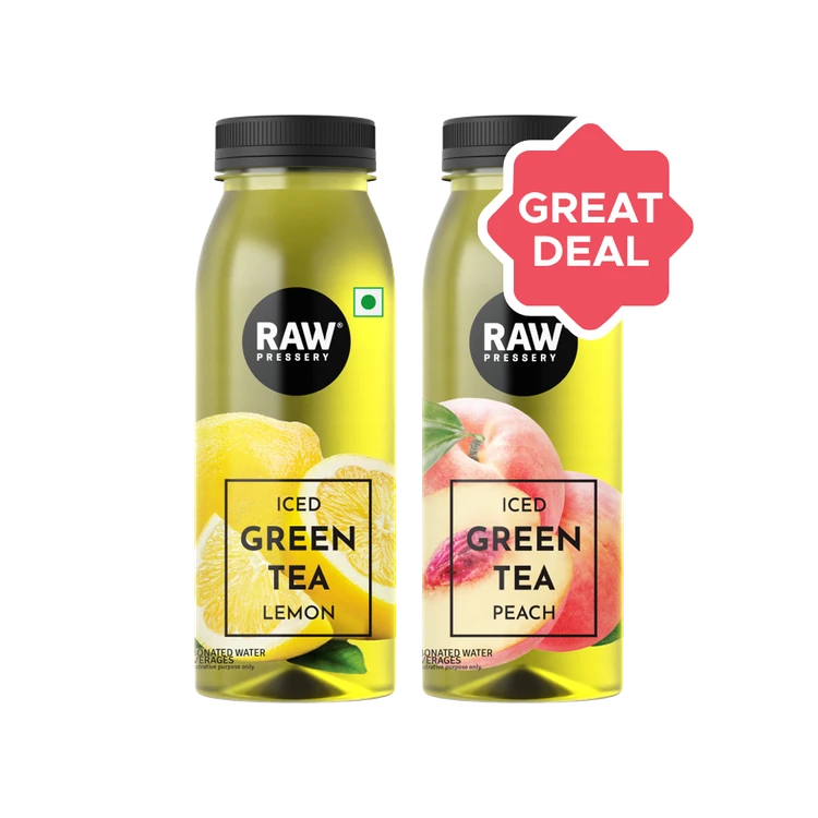 Raw Pressery Iced Green Tea (Lemon) +  Iced Green Tea (Peach) Combo