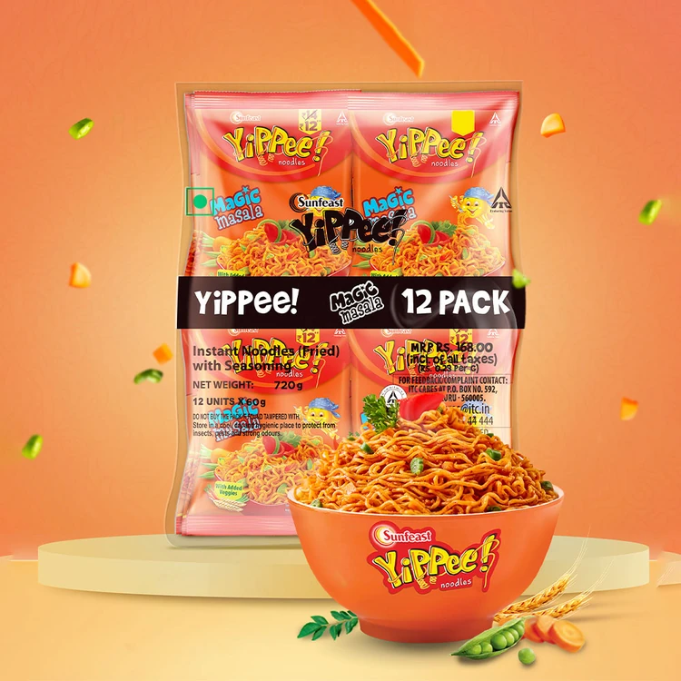Yippee Magic Masala Instant Noodles with Added Veggies - Pack of 2