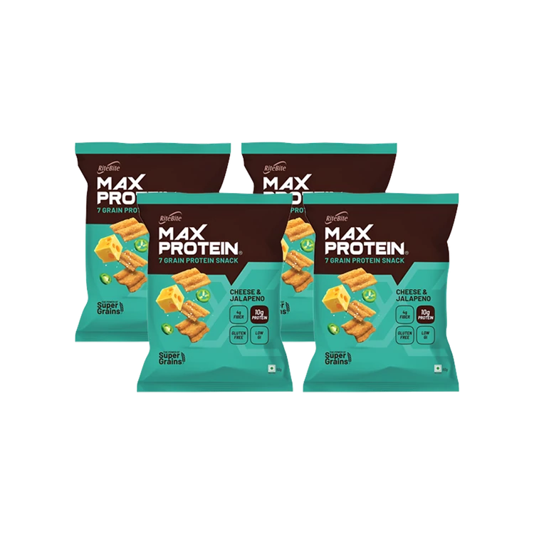 RiteBite Max Protein Cheese & Jalapeno 10 g Protein Multigrain Chips - Pack of 4