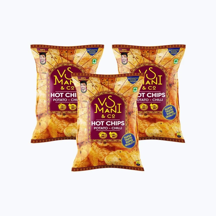 VS Mani & Co. Chilli Hot Potato Chips, No Palm Oil - Pack of 3