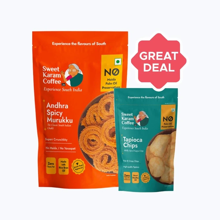 Sweet Karam Coffee Andhra Spicy Murukku +  Tapioca Chips - No Palm Oil Combo