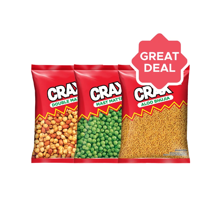 Crax Double Mazza Namkeen, Peanut Mix +  Mast Mattar Namkeen +  Aloo Bhujia Namkeen Combo