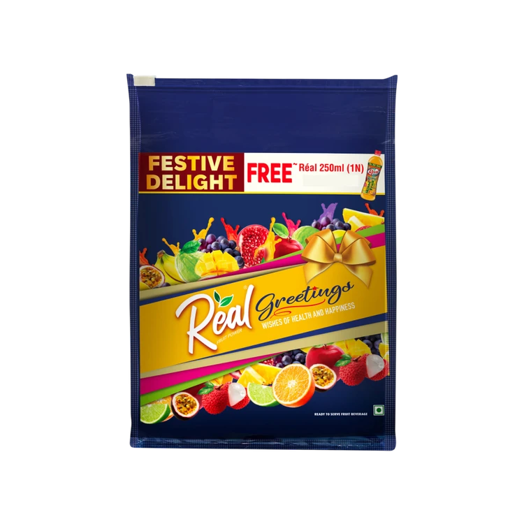 Real Greetings Festive Beverage Gift Pack - Free Real Fruit Power 180 ml