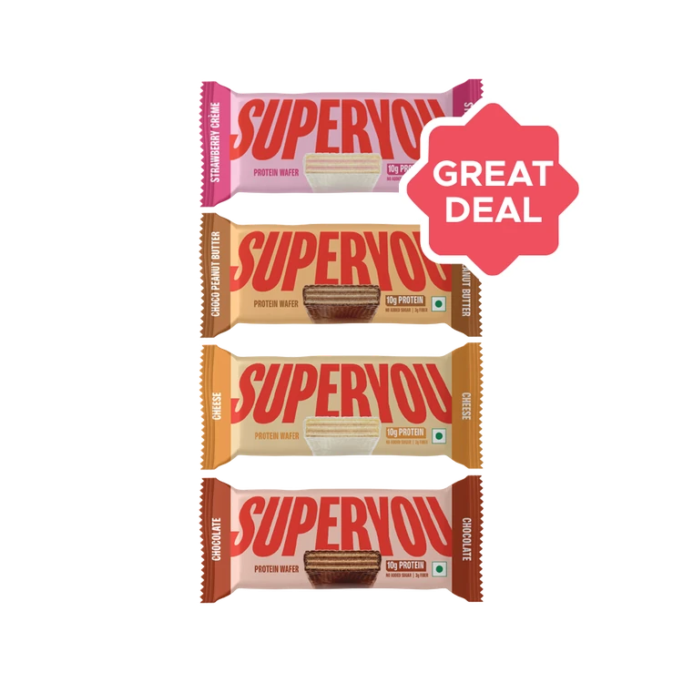 SuperYou Strawberry Creme Wafer Protein Bar +  Choco Peanut Butter Wafer Protein Bar +  Cheese Wafer Protein Bar +  Chocolate Wafer Protein Bar Combo