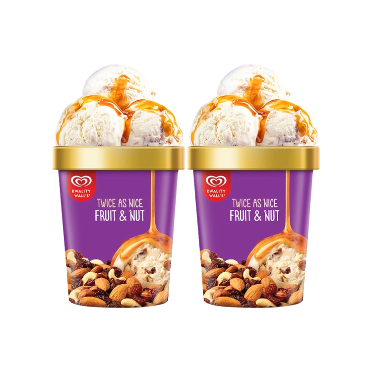 Kwality Walls Twice as Nice Fruit & Nut Frozen Dessert Tub - Pack of 2