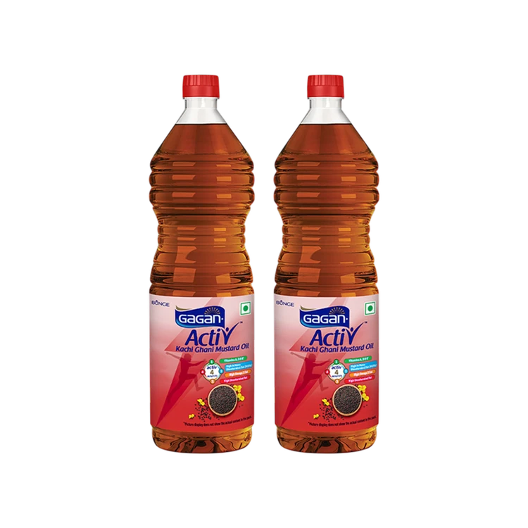 Gagan Active Kachi Ghani Mustard Oil - Pack of 2 (Sasive Enne)