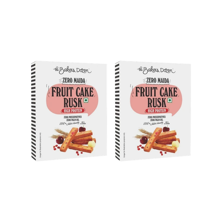 The Baker's Dozen Fruit Cake Rusk (Zero Maida, High Protein) - Pack of 2
