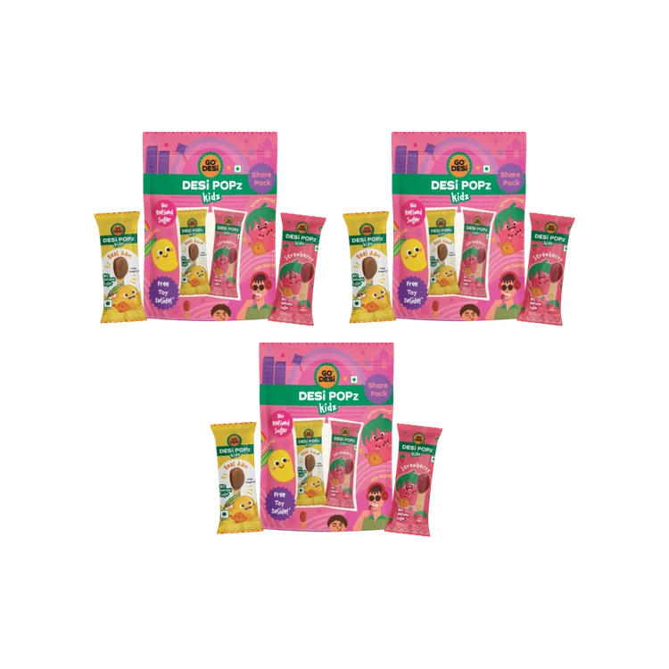 GO DESI Real Aam & Strawberry Desi Popz Lollipop Candy - Pack of 3