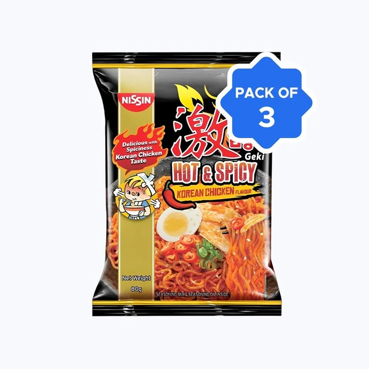 Nissin Geki - Hot & Spicy Korean Chicken Flavoured Instant Noodles - Pack of 3