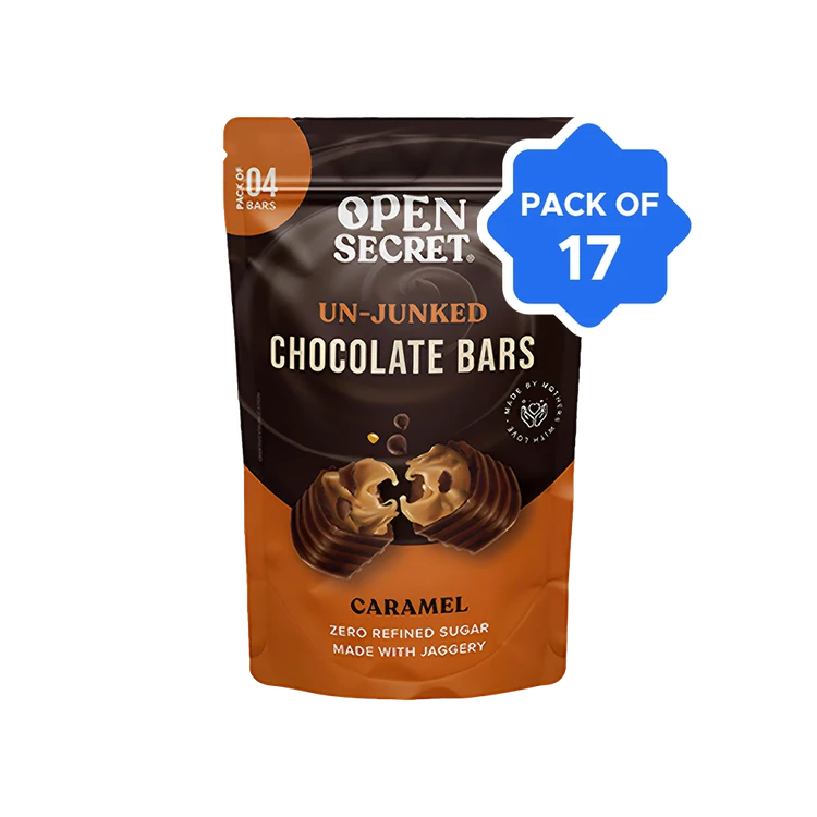 Open Secret Caramel Filled Bar Chocolate Pack Zero Refined Sugar - Pack of 17