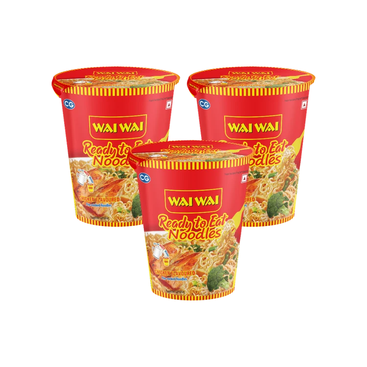 Wai Wai Ready To Eat Chicken Cup Noodles - Pack of 3