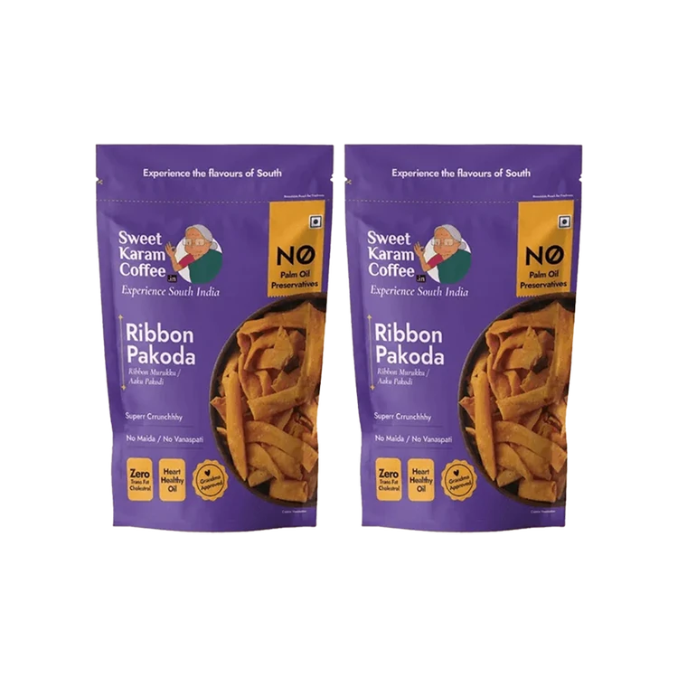 Sweet Karam Coffee Ribbon Pakoda / Murukku Namkeen, - No Palm Oil - Pack of 2