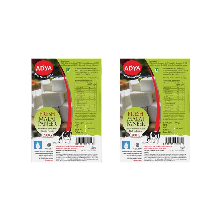 Adya Dairy Fresh Malai Paneer - Pack of 2
