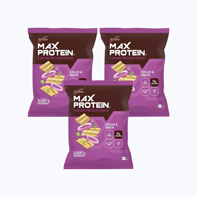 RiteBite Max Protein Cream & Onion 10 g Protein Multigrain Chips - Pack of 3