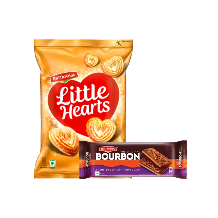 Britannia Little Hearts Classic Crunch Biscuit + Britannia The Original Bourbon Creme Biscuit With Chocolate Combo