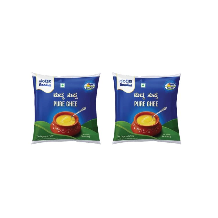 Nandini Pure Cow Ghee (Pouch) - Pack of 2 (Hasuvina Tuppa)