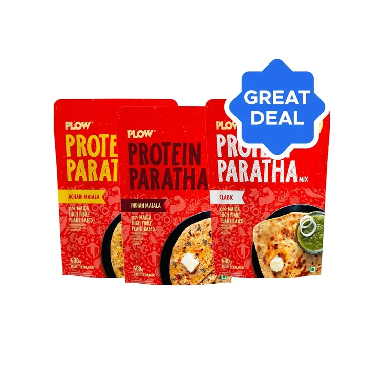 Plow Protein Paratha Mix (Achari Masala) - Plant Based + Plow Protein Paratha Mix (Indian Masala) - Plant Based + Plow Protein Paratha Mix (Classic) - Plant Based Combo
