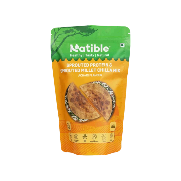 NATIBLE Sprouted Protein & Sprouted Millet Chilla Mix (Achari Flavour)
