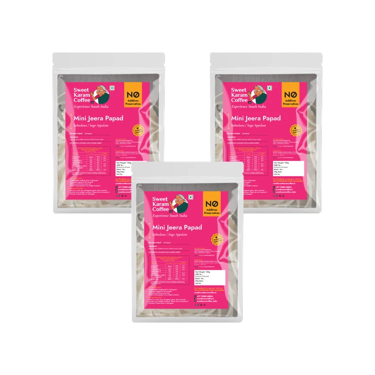 Sweet Karam Coffee Mini Jeera Papad Chips - Pack of 3