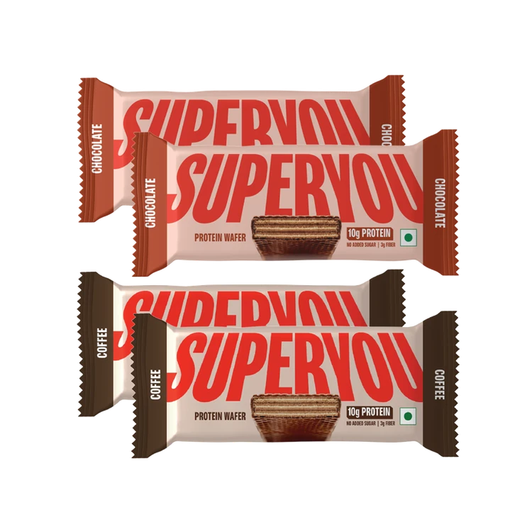 SuperYou Chocolate Wafer Protein Bar x 2 +  Coffee Protein Wafer Bar x 2 Combo