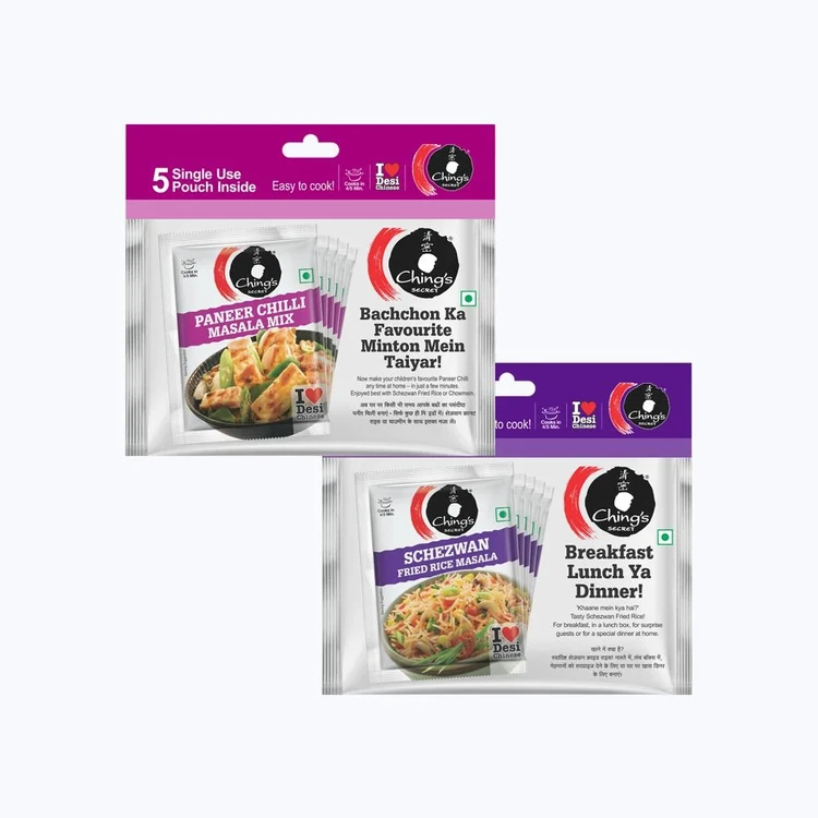 Ching's Secret Schezwan Fried Rice Masala Instant Mix - 5 Single Use Pouches +  Paneer Chilli Masala Instant Mix - 5 Single Use Pouches Combo