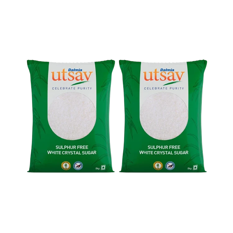Dalmia Utsav White Crystal Sulphurless Sugar 5 kg - Pack of 2 (Sulphur Rahitha Sakkare)