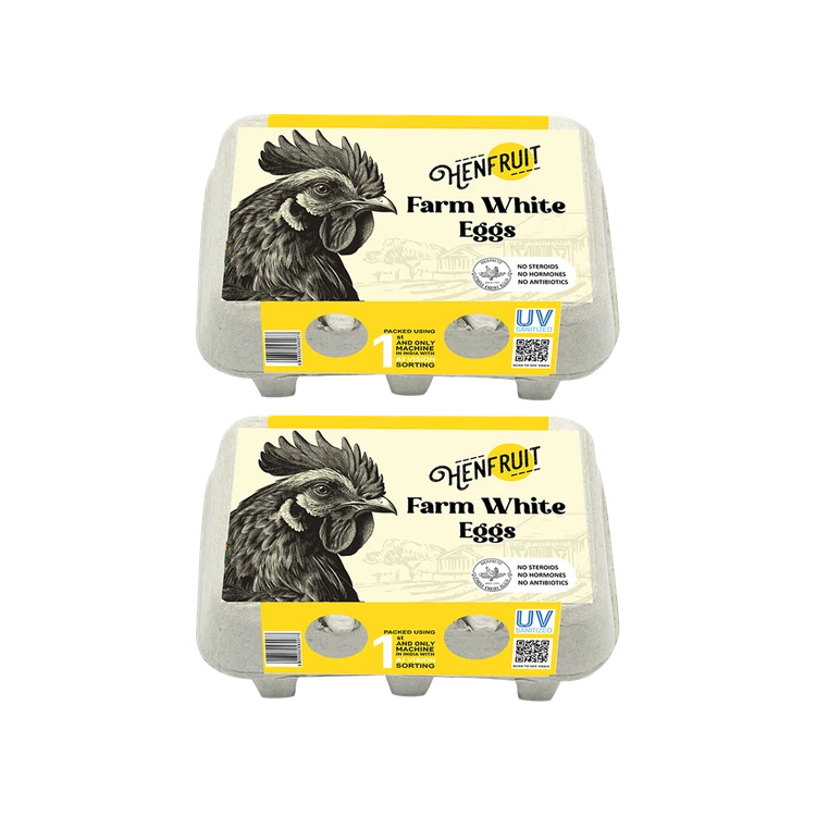 Hen Fruit -6 Farm Fresh Antibiotic Free White Protein Rich Eggs - Pack of 2