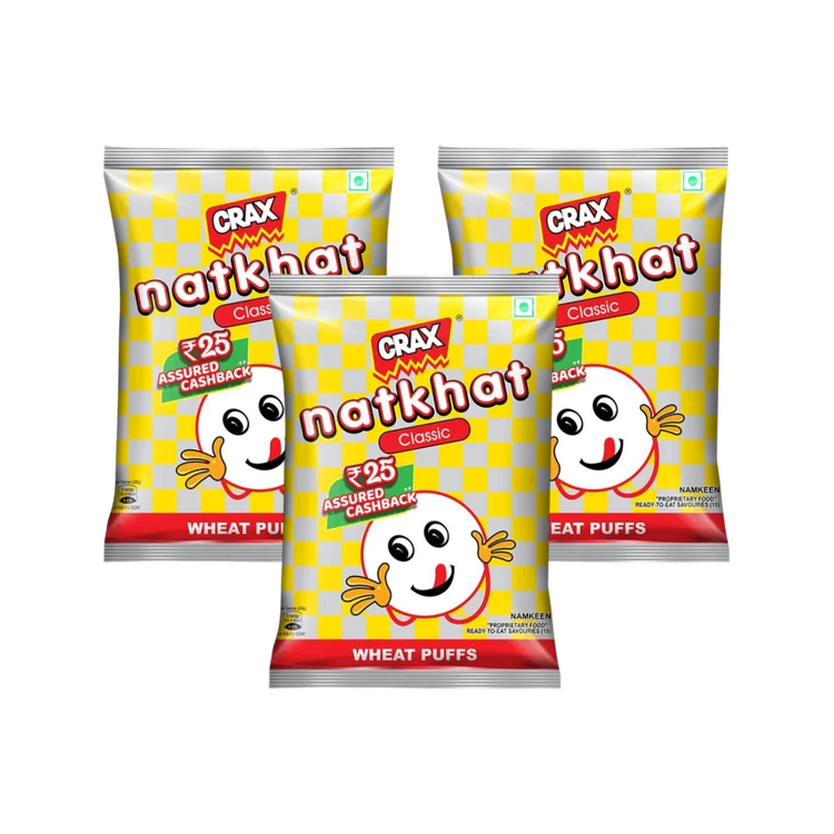 Crax Natkhat Classic Wheat Puffs Snacks - Pack of 3