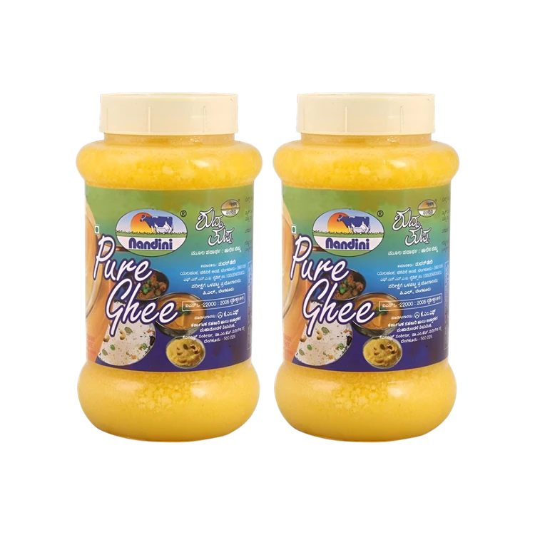 Nandini Pure Cow Ghee 500 ml (Jar) - Pack of 2 (Hasuvina Tuppa)
