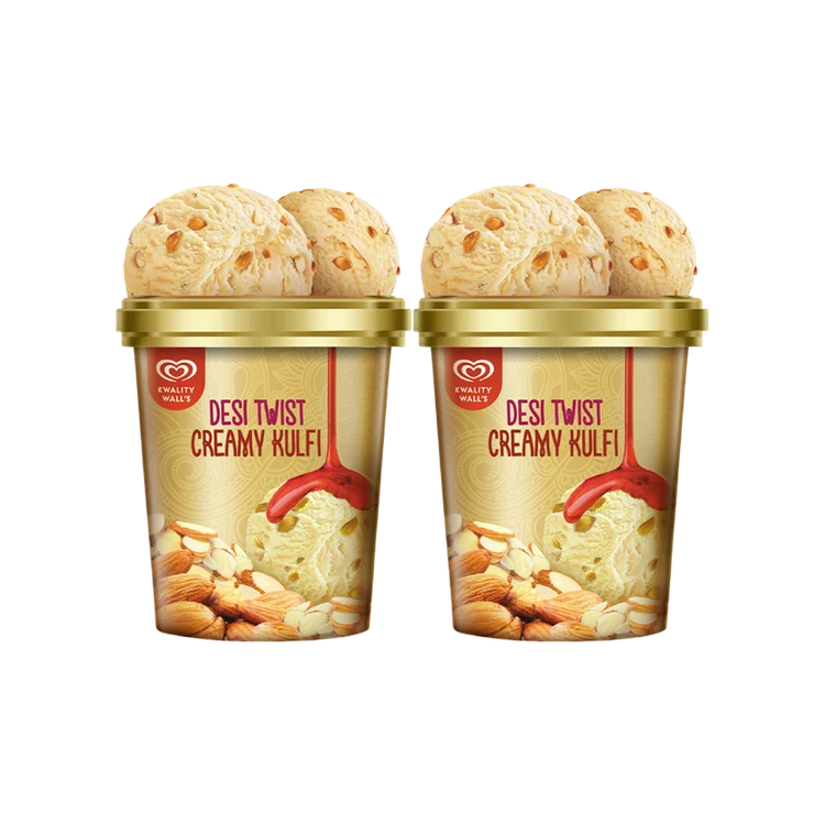 Kwality Walls Desi Twist, Creamy Kulfi Frozen Dessert Tub - Pack of 2