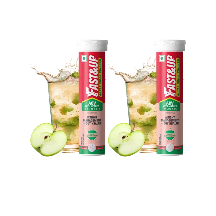 Fast&Up Weight Loss Apple Cider Vinegar Effervescent Tablets (Green Apple Flavour) - Pack of 2