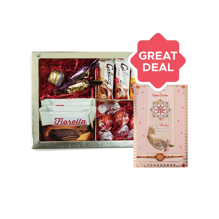 Cococart Assorted Chocolate Gift Pack + Floral Enamelled Rakhi (Red) by Shree Rakhi Combo
