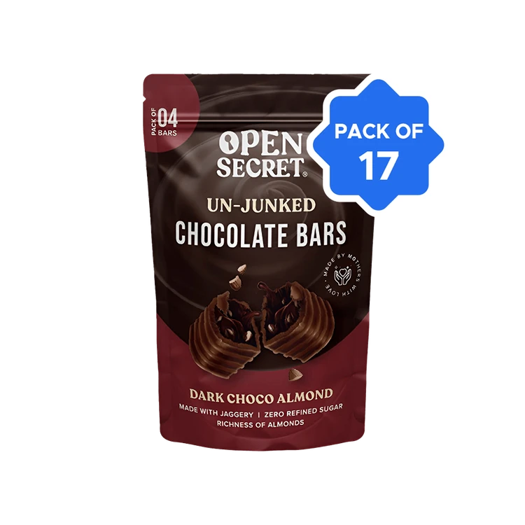 Open Secret Dark Choco Almond Filled Bar Chocolate Pack Zero Refined Sugar - Pack of 17