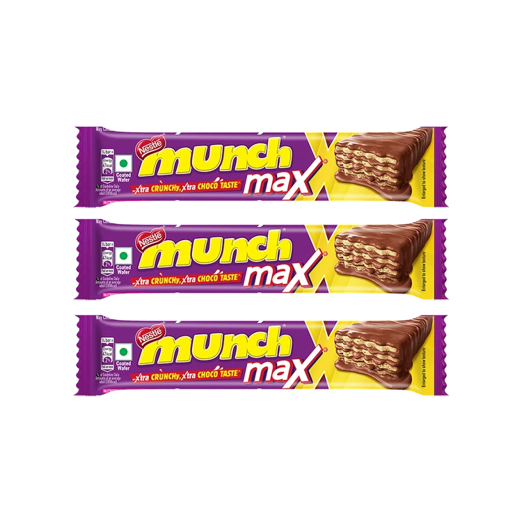 Nestle Munch Max Choco Coated Crunchy Wafer Chocolate - Pack of 3