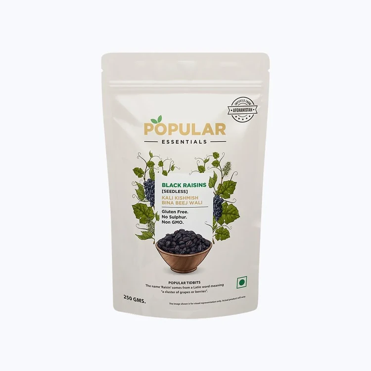 Popular Essentials Seedless Black Raisins (Kappu Drakshi Dried)