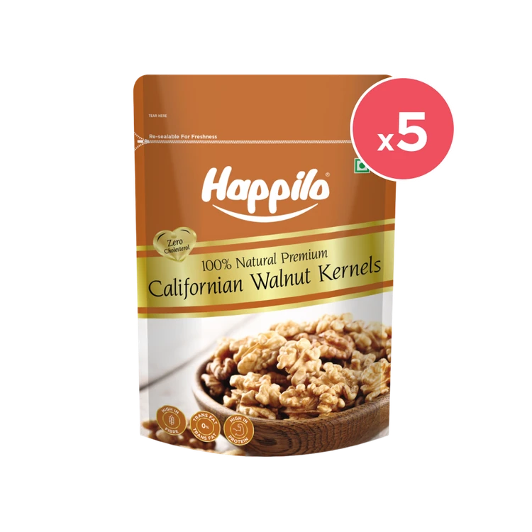 Happilo Premium Natural Californian Walnut Kernels - Pack of 5 (Akrotu Bija)