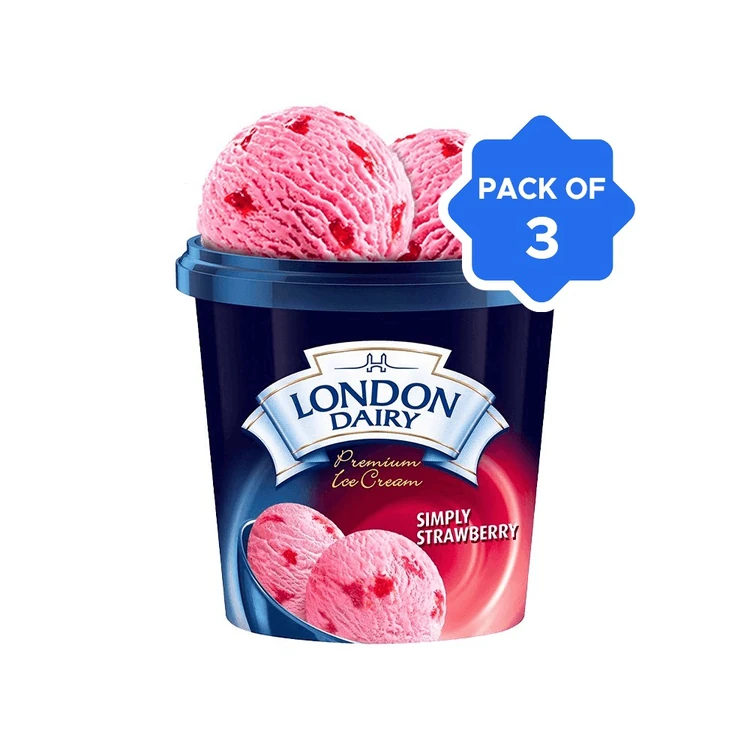 London Dairy Simply Strawberry Ice Cream Cup - Pack of 3