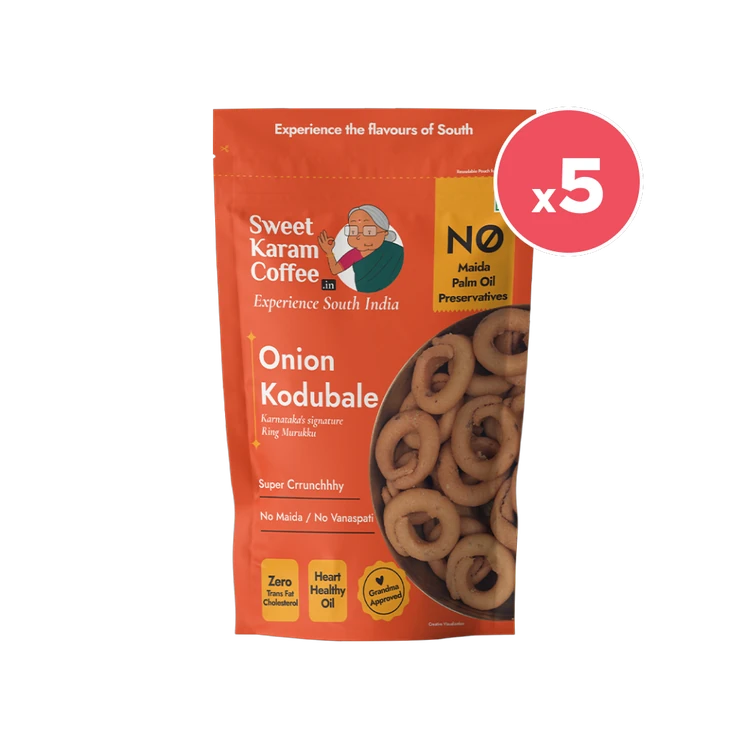 Sweet Karam Coffee Onion Kodubale/ Chakli, - No Palm Oil - Pack of 5