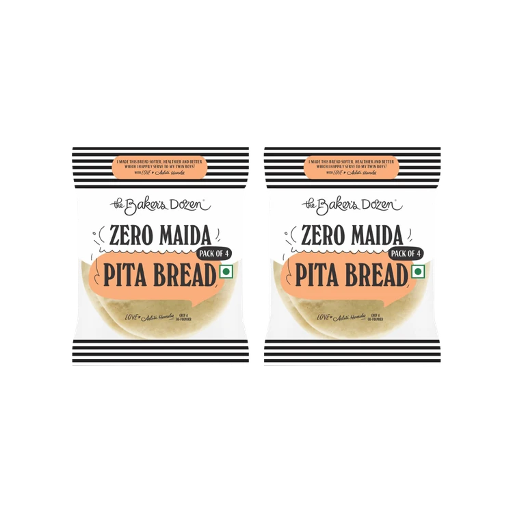 The Baker's Dozen Zero Maida Pita Bread, Whole Wheat - Pack of 2
