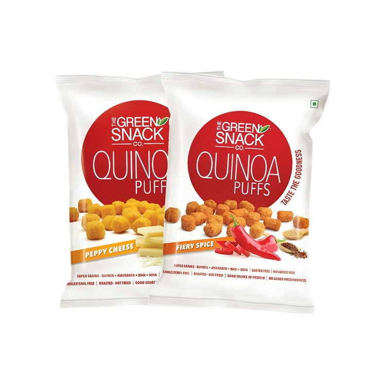 The Green Snack Co. Roasted Quinoa Puffs (Fiery Spice + Peppy Cheese) - Pack of 2