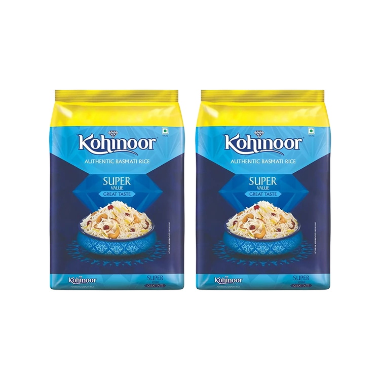 Kohinoor Super Value Basmati Rice (Extra Long Grain) - Pack of 2 (Basmati Akki)