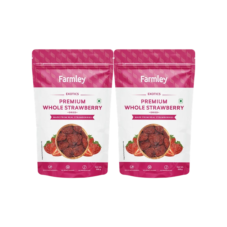 Farmley Exotics Premium Whole Dried Strawberry - Pack of 2 (Ona Strawberry)