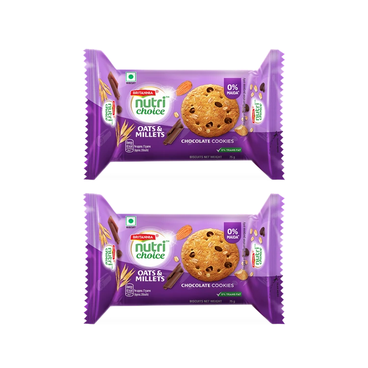 Britannia NutriChoice Oats Chocolate & Almond Biscuit - Pack of 2