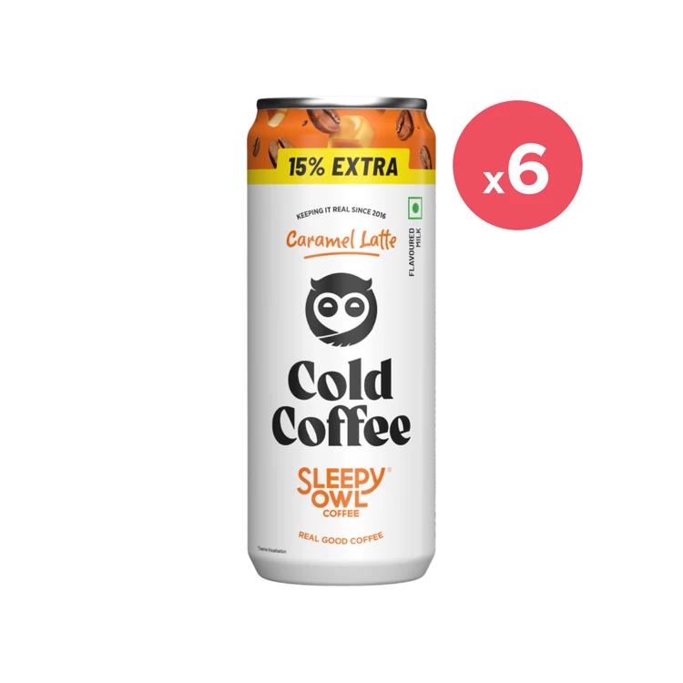 Sleepy Owl Caramel Latte Cold Coffee Can - Pack of 6