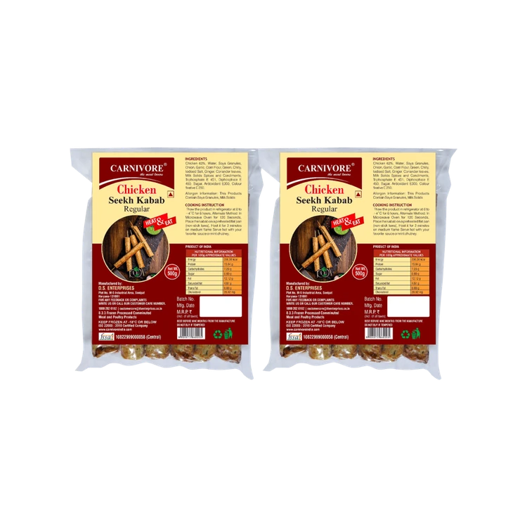 Carnivore Regular Chicken Seekh Kebab (Frozen) - Pack of 2