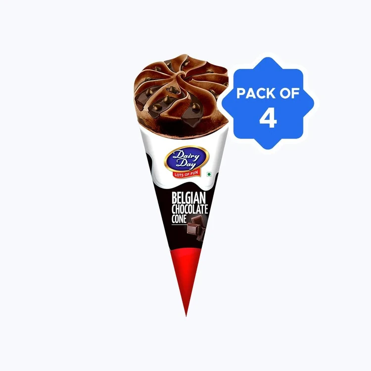 Dairy Day Belgian Chocolate Frozen Dessert Cone - Pack of 4